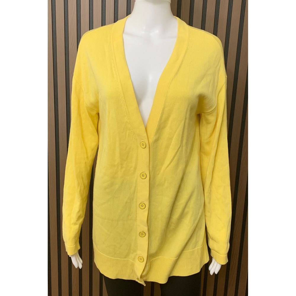Talbots Women's Yellow V-Neck Button Front Cardigan Sweater Size M Cotton Rayon